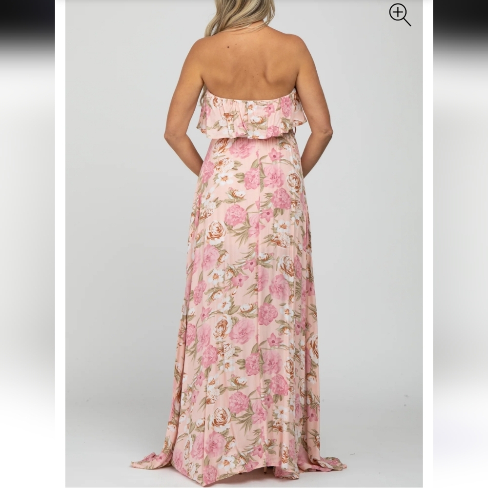 Pinkblush Floral Strapless Ruffle Chic Flowergarden FeminineMaxi Dress - Picture 3 of 15